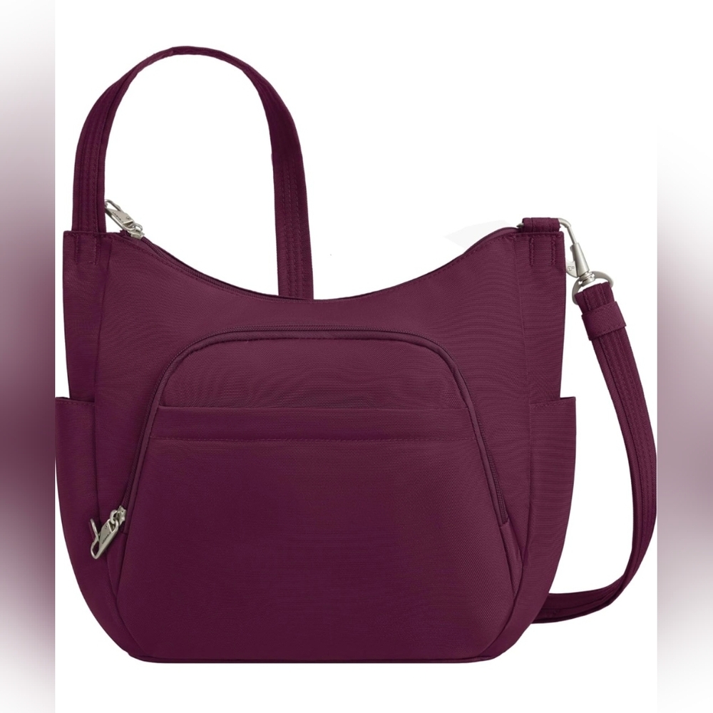 Travelon*Red* Classic Crossbody Bucket Anti-theft Travel Bag
